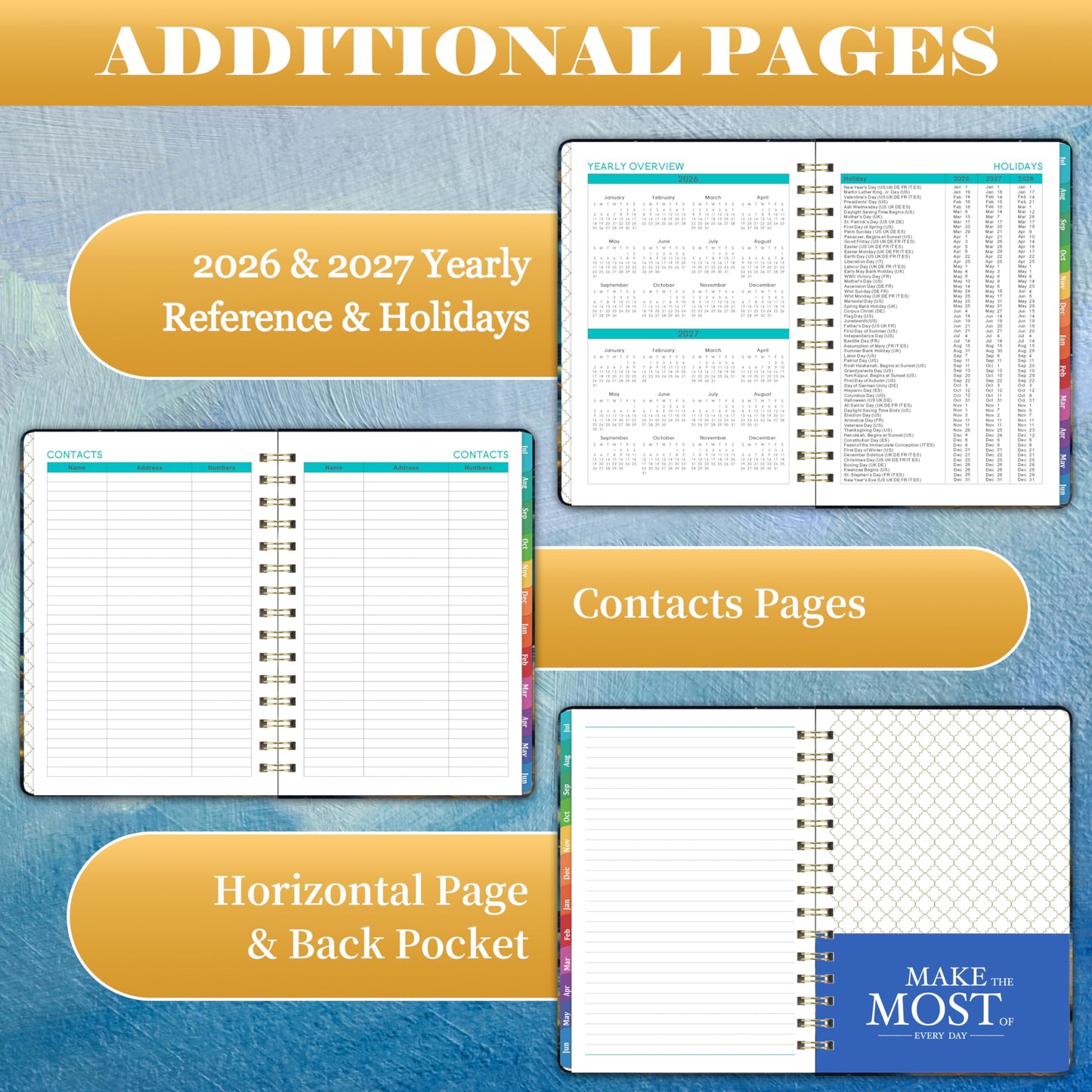 Planner 2026-2027 - Academic Planner 2026-2027, July 2026 - June 2027, 8.4" x 6.3", 26-27 Planner Weekly and Monthly, 26-27 Calendar Planners with Colorful Tabs, Pocket, Hardcover - Dreaming Sea