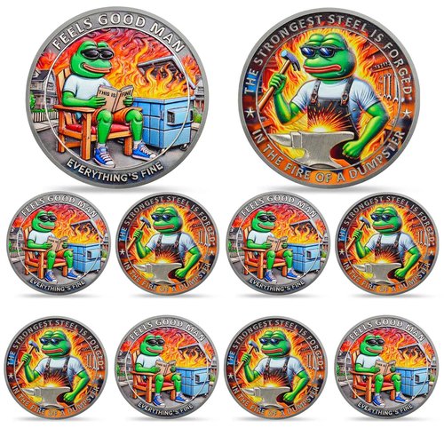 10PCS Fun Dumpster Fire Frog Challenge Coin - The Strongest Steel is Forged Dumpster Fire Coin - Emotional Support This is Fine Chip - Inspirational Funny Desk Accessories Gifts for Work Men Women