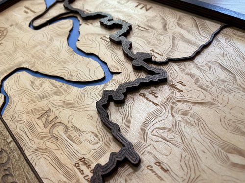 3D Wooden Topographic Map Wall Art, Tail of the Dragon, Deals Gap NC, Calderwood Lake Region, 129 Highway