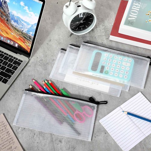 Zhehao 300 Pcs A6 Mesh Zipper Pouch Bulk Multipurpose A6 Pouches with Zipper Waterproof Pouches Small Plastic Bags for School Office Organization 9.45" x 4.53"(Black and White)