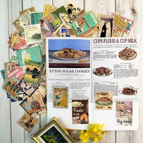 Prstincol Scrapbooking Stickers - 100 Vintage Food & Retro Poster Stickers for Journaling | Ideal for Water Bottles & Laptops