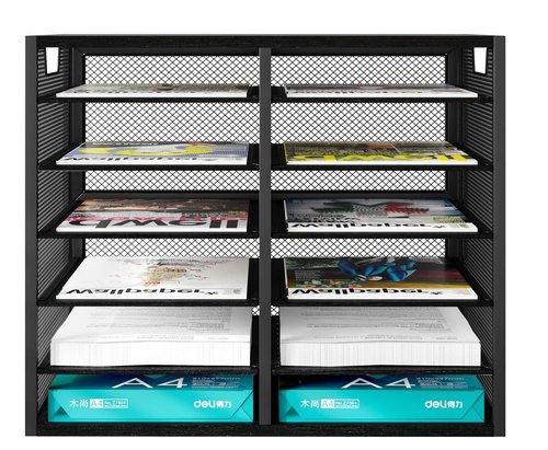 PAG Desktop Mail Sorter Industrial Countertop Heavy Duty Literature Organizer Bill Paper Holder Rack Student Mailbox for Classroom 12 Compartments Filing Cabinet for Office Home School, Black