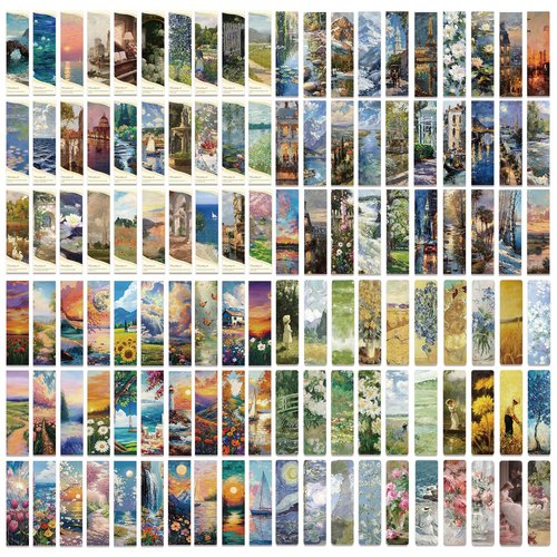 120 Pieces Famous Art Oil Paintings Van Gogh Monet Bulk Bookmarks Page Markers Bookish Women Book Reading Lovers Cute Aesthetic Art Work Cards for Book Accessories Children Students School Reward Gift