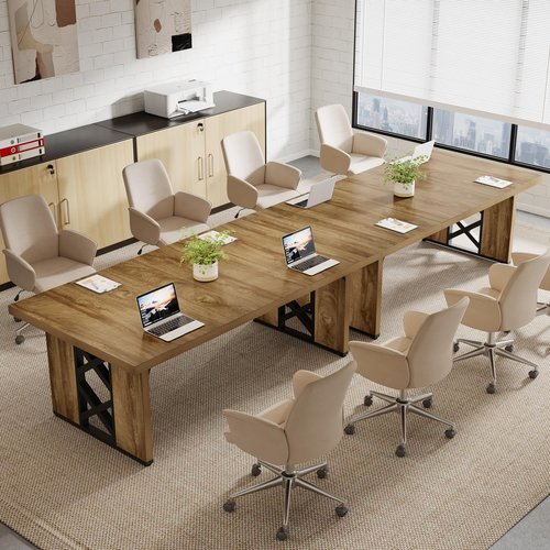 Tribesigns 6 ft Long Conference Table, 70.87" W x 31.5" D Office Conference Room Table with Strong Metal Legs, Rectangle Meeting Seminar Desk for Business Boardroom, Brown & Black