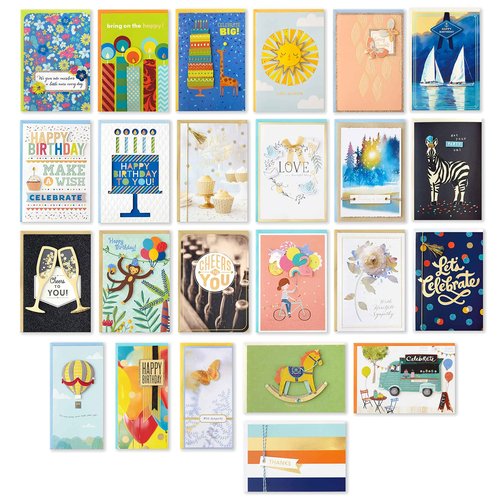 Hallmark Pack of 24 Handmade Assorted Boxed Greeting Cards, Herringbone Pattern—Birthday, Baby Shower, Wedding & All Occasion Greeting Cards Assortment—48 Cards and Envelopes with Organizer Box