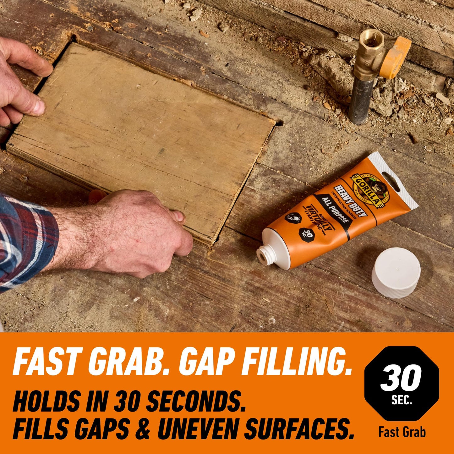 Gorilla Heavy Duty Construction Adhesive, White Glue, 7 Ounce Squeeze Tube (Pack of 1) - Gap Filling and Waterproof