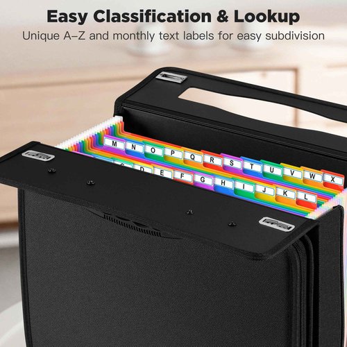 Zannaki Accordion File Organizer with Binder, Portable 24 Pockets Expanding File Folder with Handle, Important Document Box Folio, Expandable Briefcase Filing Storage for Letter A4 Paper Receipt Bill