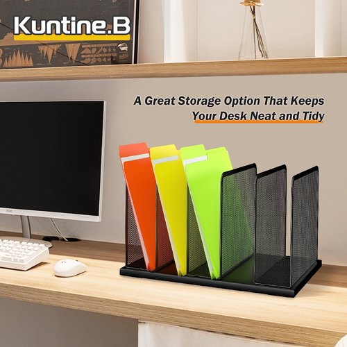 Kuntine.B Desk File Organizer 5 Upright Mesh Desktop Organizer File Sorter Office Organization File Holder for Home, Office & Classroom, 2 Pack