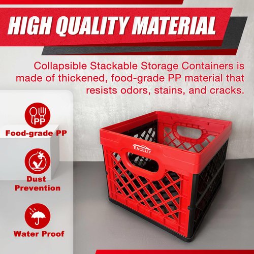 EACELIY 30.49L 4 PACKS Collapsible Stackable Storage Containers,4-Pack 30.49L Space-Saving Foldable Organizer Bins with Lids, Leakproof Kitchen Bathroom Garage Organizing Baskets