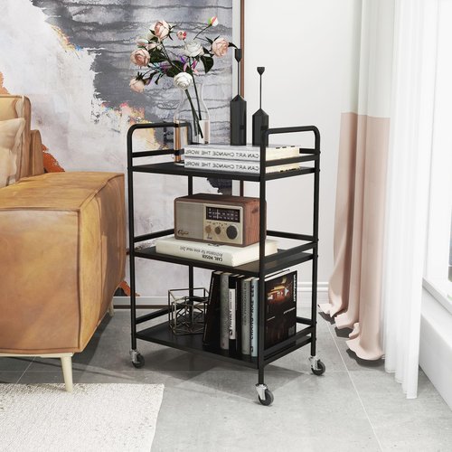 DCLRN 3 Tier Rolling Cart,Storage Organizer Cart,Multifunctional Storage Shelves,Rolling Metal Organization Cart with Handle and Lockable Wheels,for Home,Office,Kitchen,Bathroom(Black)