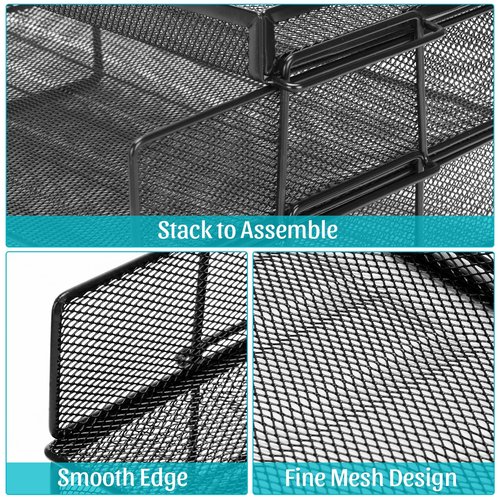 Paper Organizer for Desk, 2 Tiers Stackable Paper Tray Organizer for Desk, Standing Papers File, Black Mesh/Office File Collation