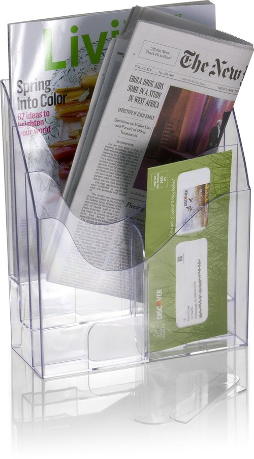 Officemate Multi-Use Literature Holder, 6 Pockets for 4.125 Inch Wide Leaflets or 3 Pockets for Letter Size Sheets or Folders, Clear (22914)