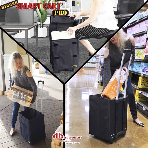 dbest products Bigger Smart Cart Pro with Wheels Lightweight Collapsible Cart, Retractable Pull Handle Multipurpose RollingCart Black