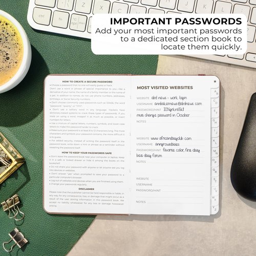 Clever Fox Password Book 2nd Edition Small – Pocket Password Keeper with Alphabetical Tabs – Internet Address Notebook & Login Details Organizer Journal – 3.5x5.6” (Rose Gold)