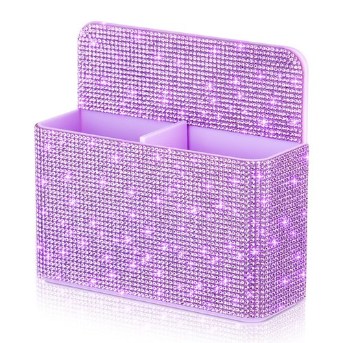 MotiMind Purple Bling Locker Accessories for Women Teen Girls Desk Organizer Magnetic Marker Holder for Whiteboard Office with Slots for Back to School Office Classroom(Medium, Rhinestone)