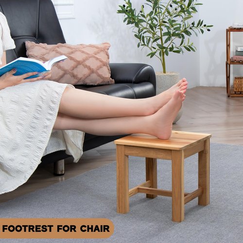 VICTORY RELAX 12 Inch Wooden Step Stool, Small Nature Beach Chair Under Desk, Indoor Acacia Wood Short Footstool for Living Room, Kitchen, Bathroom