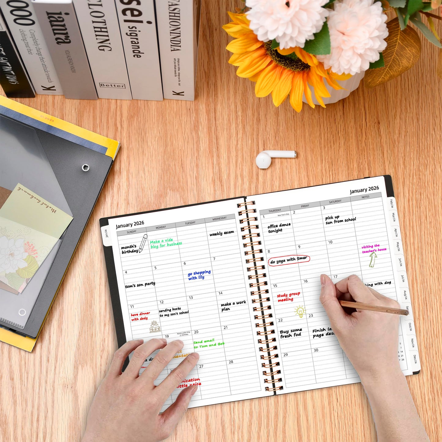 2026 Daily Planner, Jan.2026-Dec.2026, 6.2" x 8.4", 2026 Planner Weekly and Monthly, Calendar Planner 2026 with Tabs & Pocket, 100GSM Thick Paper, Black