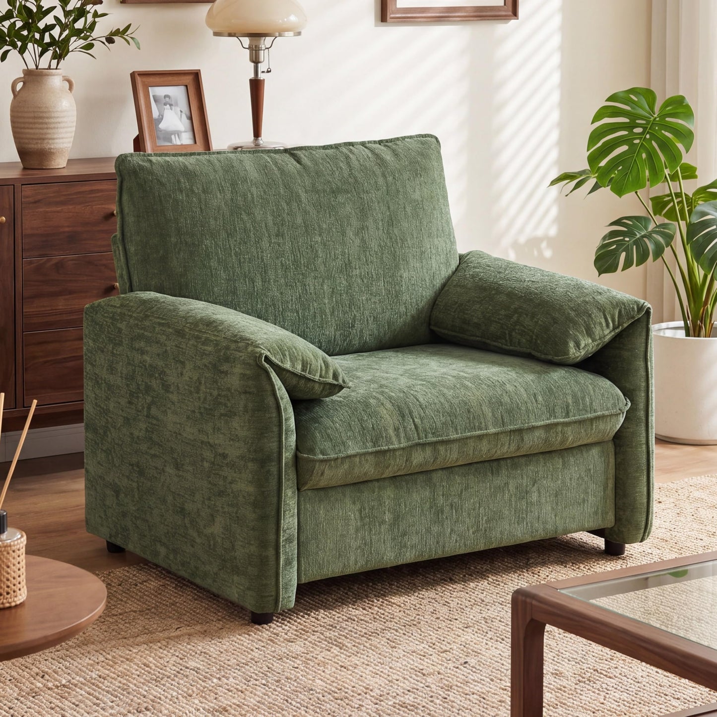 Sivoey Oversized Accent Chair, 41 inch Modern Armchair for Living Room, Wide Reading Chair w/Deep Seat Springs Cushion, Padded Arms, Chenille Single Sofa Chair for Bedroom, Apartment, Green