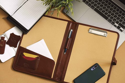 Noda Leather clipboard A4 Italian Genuine Veg tan Portfolio Business Writing Pad Cognac