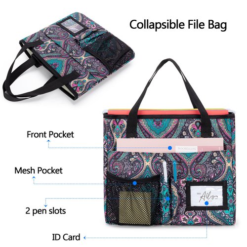 LoDrid Collapsible File Tote Bag with Handles, Portable File Organizer Box with 3 Built-in Boards for Letter Size Files, Document Storage Case for Office, Home, Travel, Totem, Bag Only, LD06002