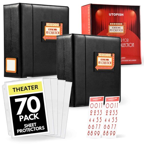UTOPISH Show-Bill Binder with Sleeves - 2-Pack of Large 4” Theater Program Holders with 70 Sheet Protectors and Numbering Stickers Included - Broadway Gift with Full-Color Logo and Numbering Panel (2)