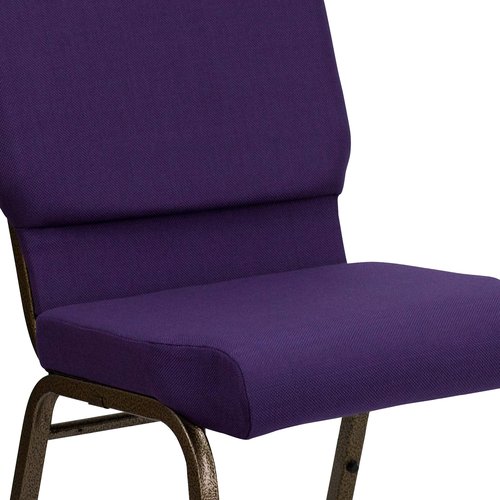 EMMA + OLIVER Stacking Auditorium Chair with 19" Seat - Royal Purple Fabric/Gold Vein Frame