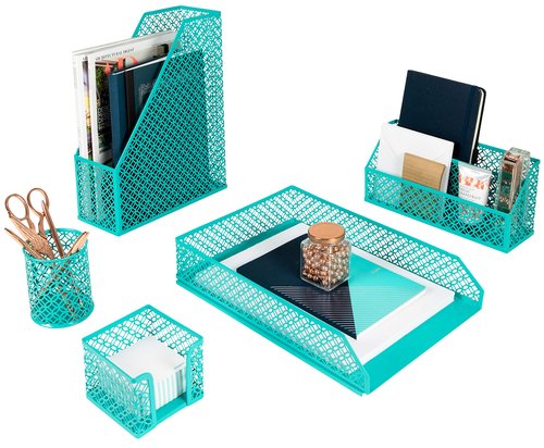 BLU MONACO 5-Piece Dark Teal Desk Organizer Set - Desk Accessories for Women - Teal Desktop Organization
