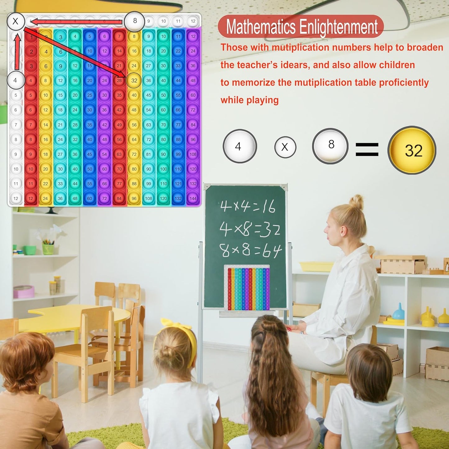 COOVA Multiplication Chart Pop It - Educational 12x12 Times Table Game Board for Kids Learning