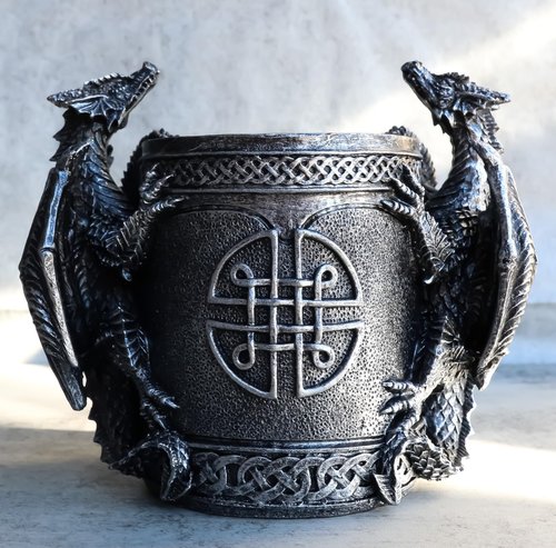 Ebros Medieval Fantasy Celtic Twin Climbing Dragons Of Bibliography Stationery Holder Statue Gothic Dragon Themed Organizer Office Desktop Pen Pencil Make Up Brush Vanity Holder Figurine 6.5" Wide
