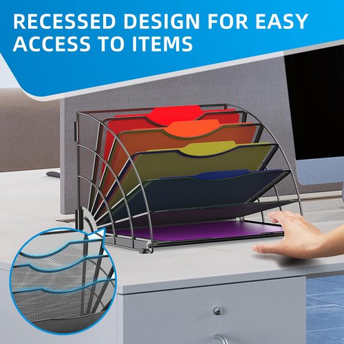 SUPEASY Fan Shaped Desk File Organizer, 6 Compartments for Filing Paper Bills, Letters, Desk Accessories for Workspace, School, Office, Waiting Room, Classroom Storage, Black