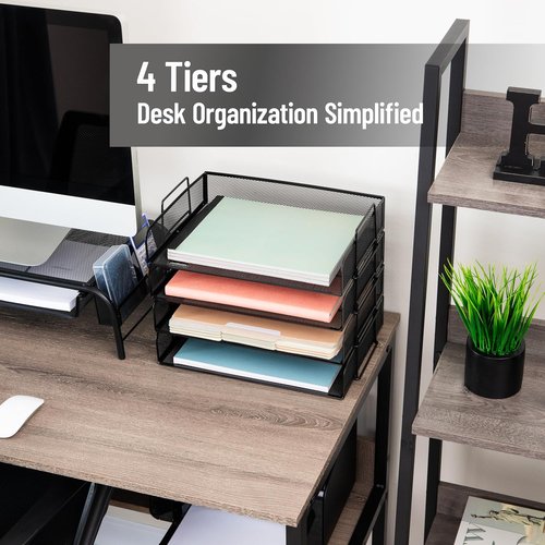 Mind Reader Stackable Paper Tray - Metal Mesh Desktop Organizer for Office | 4-Piece Set in Black