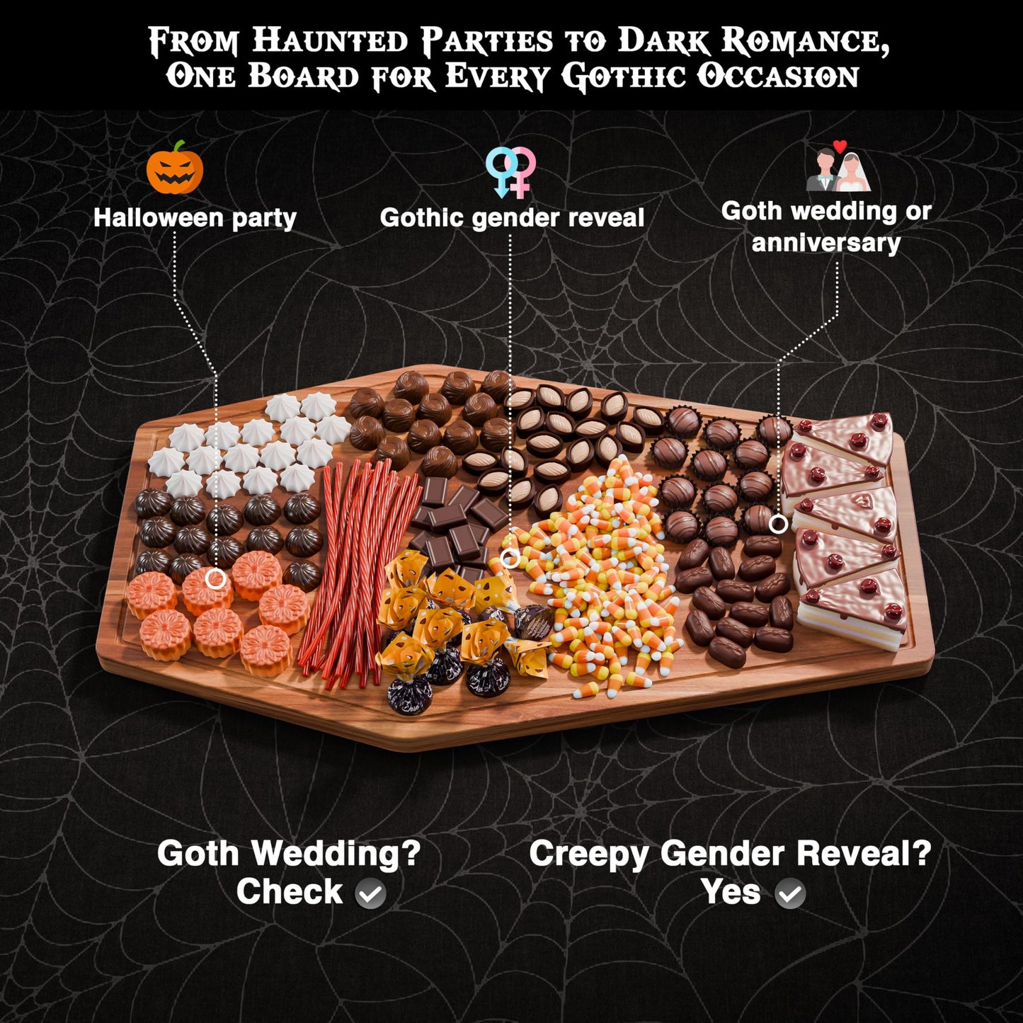 New - Giant Coffin Charcuterie Board - Extra Large Gothic Acacia Wood Coffin Shaped Cutting Board 23.5x14.5 inch, Halloween Wooden Serving Tray, Goth Platter, Spooky Decor Gifts