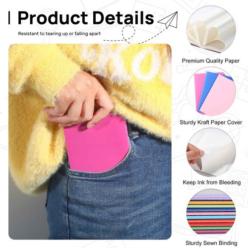 miikoul 100 Pack Small Colorful Blank Notebook Bulk,A6 Pocket Notepads Mini Journal Set for Student Traveler Office Back to School Supplies, 5.5" X 4", 30 Sheets/60 Pages,10 Colors