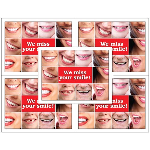 4 Up Dental Laser Appointment Reminder Postcards with Personalizable Backs. 4 Cards Micro Perforated for Tear-Off at 4.25" x 5.5" on an 8.5" x 11" Sheet of 8 Pt Card Stock. (500)
