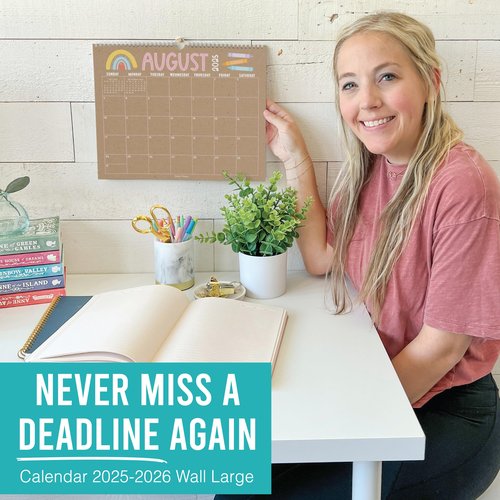 Hadley Designs Wall Calendar 2025-2026 – 18-Month Hanging Calendar 2025-2026 for Family, Home, School, & Office, Spiral Bound with Large Date Blocks & Notes Sections (Doodle Kraft)