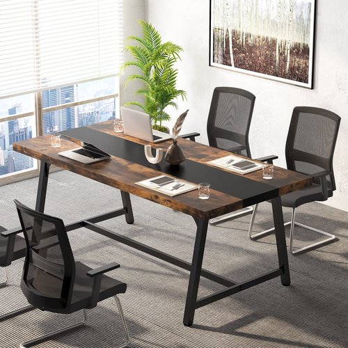 Tribesigns 6FT Rectangle Conference Table, 70.87L x 33.46W x 29.92H Inches Meeting Table for Conference Room, Wood Office Executive Desk with Strong Metal Frame for 6 People, Brown