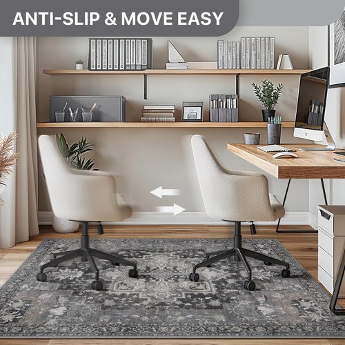 48"x60" Office Chair Mat for Hardwood Tile Floor, Under Desk Carpet Protector for Rolling Computer Chair Mat, Machine Washable Area Rug, Anti-Slip 1/5" Thick Low Pile Thin Vinyl Floor Mat, Black