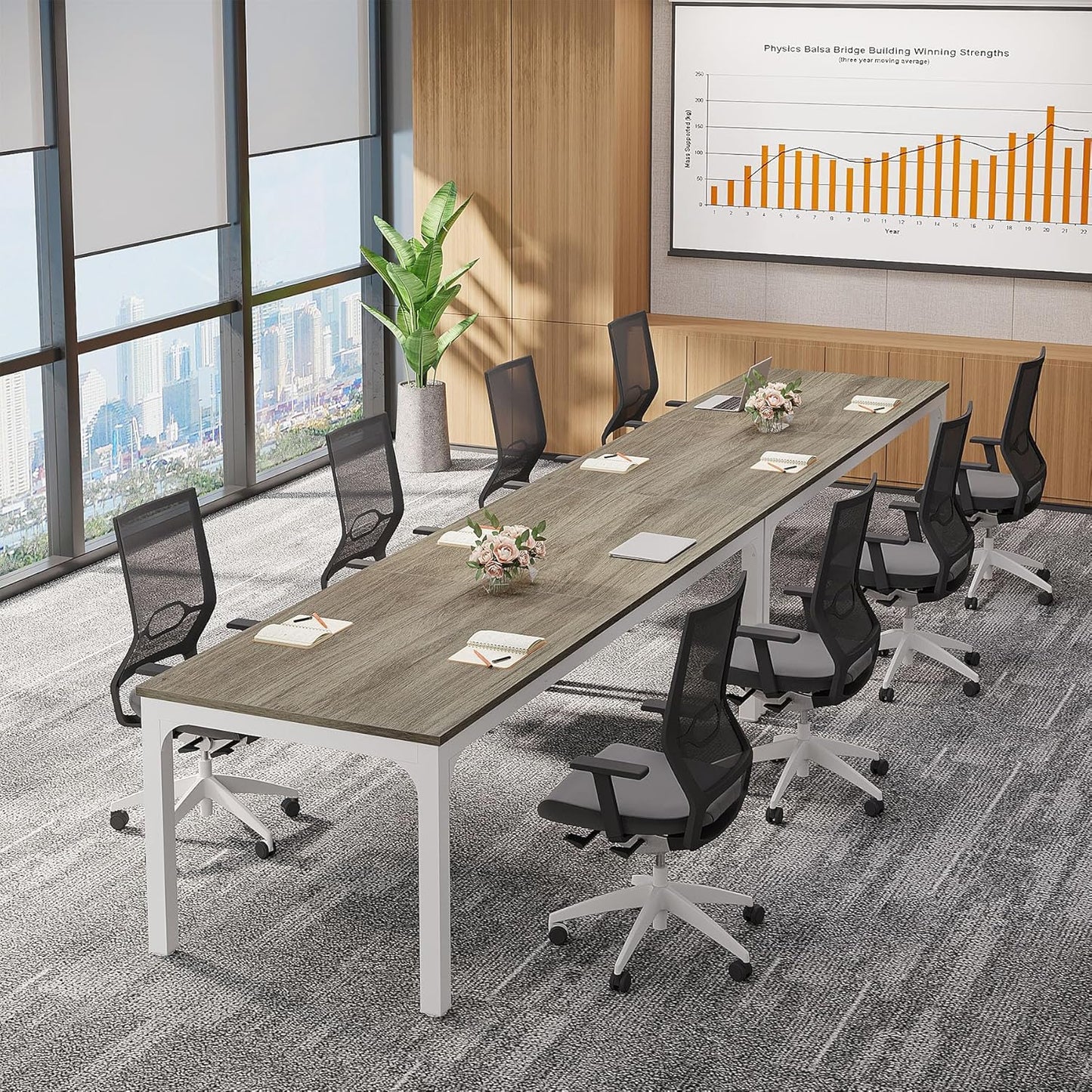 Tribesigns 13 FT Conference Room Table - Modern Oak Meeting Desk for Boardroom | 78.74" W x 27.56" D