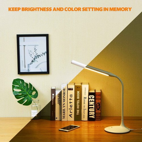 DAC LED Desk Lamp, Eye Care Table Lamp, 360 Degree Flexible Gooseneck, Continuously Dimmable, 3 Color Modes, Touch-Sensitive Control Panel, 40-Minute Auto Shut-Off Timer, White, 6W