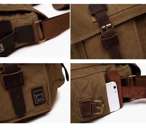Berchirly 13.3Inch Laptop Travel Crossbody Bag Vintage Military Man Canvas Messenger Bags For Women Men