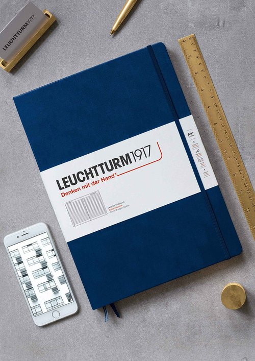 LEUCHTTURM1917 - Notebook Hardcover Master Slim A4+ - 123 Numbered Pages for Writing and Journaling (Black, Dotted)