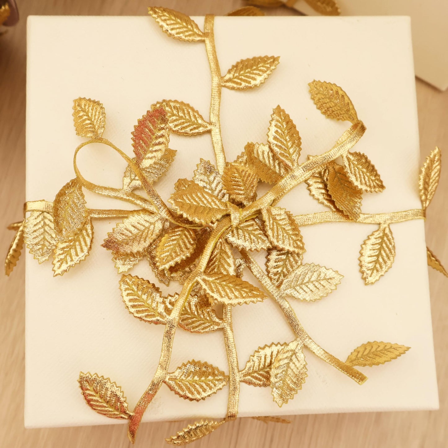 Gold Leaf Trim Ribbon 1-3/4 Inch x 44 Yards – Wired Metallic Organza Edge Ribbon for Wreath, Wedding, Cake, Party, DIY Crafts & Home Decor