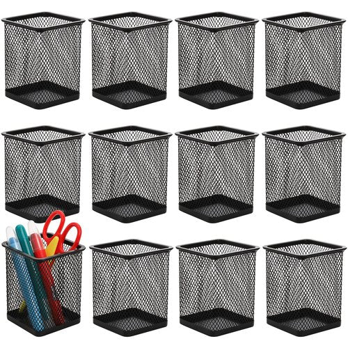 Nicunom 12 Pack Mesh Pen Holder for Desk, Wire Mesh Pencil Cup Holder Metal Pencil Holder Organizer for Office Home School Supplies, Black ﻿