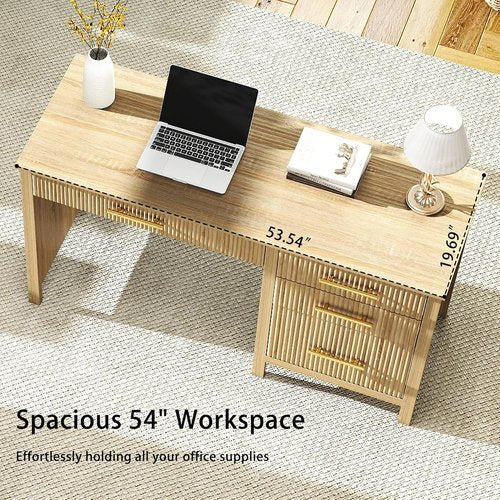 Oak Computer Desk - 54" Wooden Executive Office Desk with 4 Drawers | Stylish Home Office Solution
