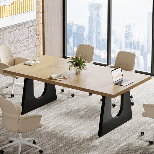 Tribesigns Large Conference Table, 70.9 Inches Rectangular Office Desk, Rustic Wood Conference Meeting Room Table for 6-8 People, Business Seminar Tables, Breakroom, Reception Office Furniture, Oak