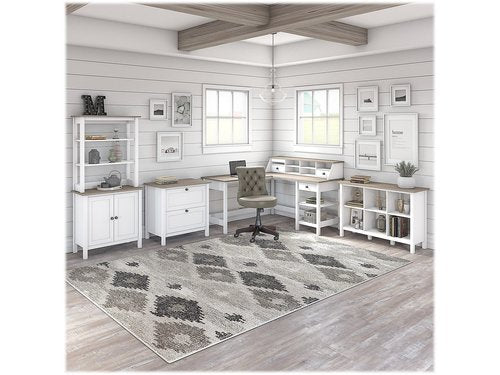 Bush Furniture Mayfield Desktop Organizer in Pure White and Shiplap Gray | Storage for Home Office Workspace