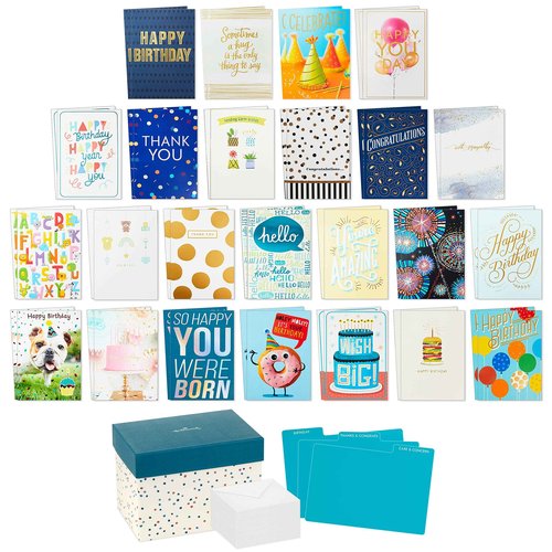 Hallmark All Occasion Boxed Set of Assorted Blank Greeting Cards with Card Organizer & All Occasion Cards Assortment—48 Cards and Envelopes with Card Organizer Box (Polka Dots)
