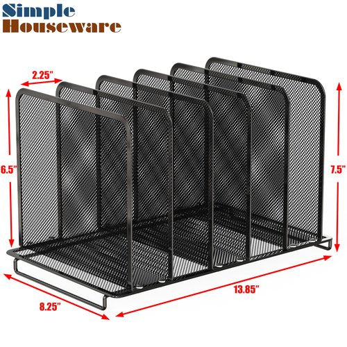 Simple Houseware Expandable 5 Section Upright File Sorter Organizer, Black