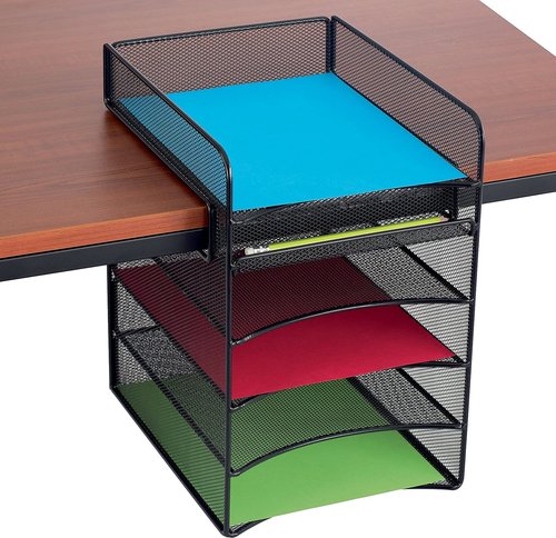 Safco Onyx Hanging Under Desk Organizer, 5 Trays, Office and Classroom Mailbox , Paper and Mail Sorter, Steel Mesh, Black