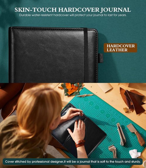 Ansopu Lined Journal - A5 Leather Hardcover Notebook with 100 GSM Thick Paper | 160 Pages, Black